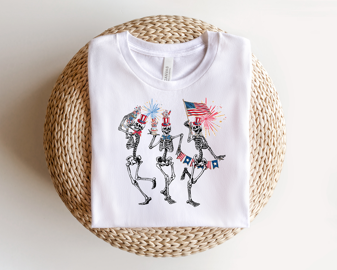 Dancing Skeletons Fourth of July Adult Tee, Raglan, or Sweatshirt