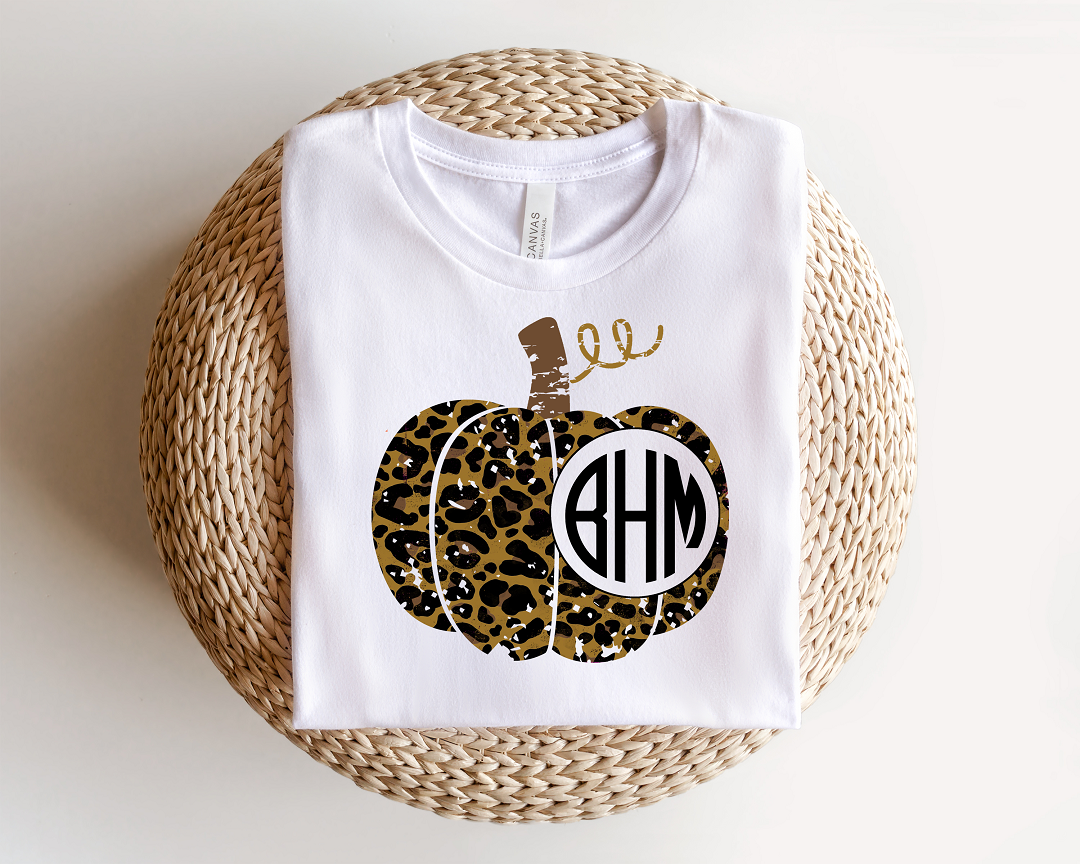 Cheetah Pumpkin with Monogram Adult Tee, Raglan, or Sweatshirt