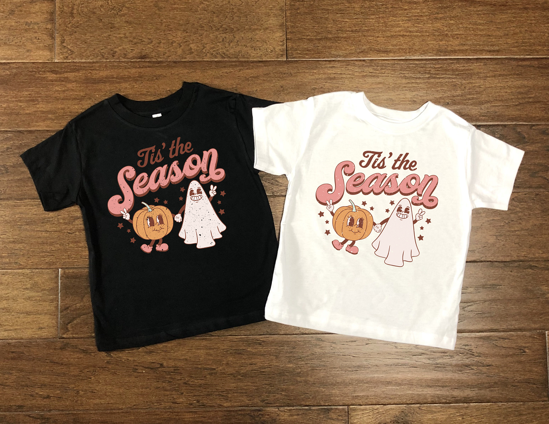 Ghost Pumpkin Tis The Season Kids Tees, Raglans Sweatshirts, and Onesies
