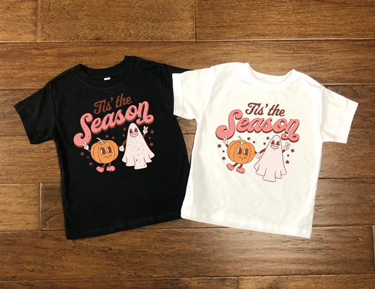 Ghost Pumpkin Tis The Season Kids Tees, Raglans Sweatshirts, and Onesies