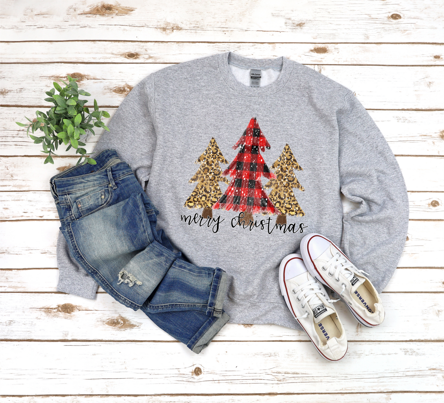Buffalo Plaid and Leopard Trees Adult Tee, Raglan, or Sweatshirt