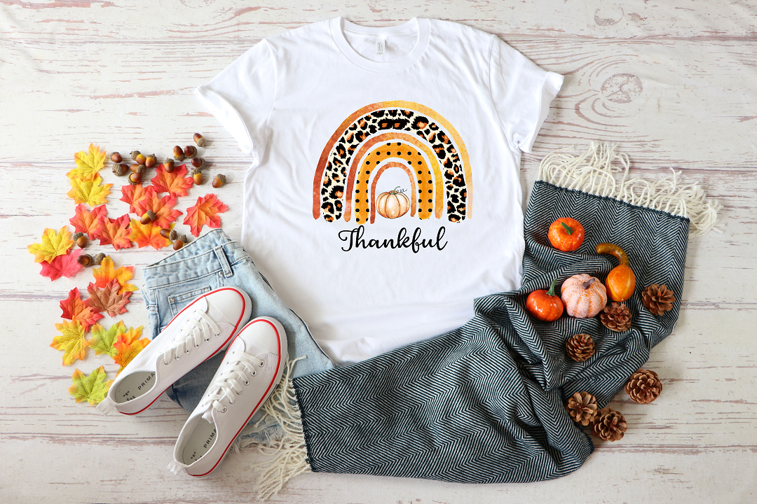 Fall Boho Rainbow Thankful Adult Tee, Tank, Raglan, or Sweatshirt